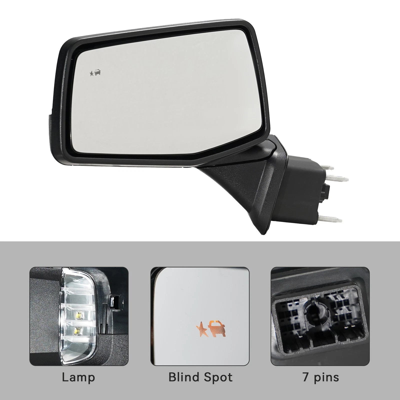 Side Mirror for Chevy Silverado 1500 (2019–2024) W/Blind Spot, Heated, 7 Pins
