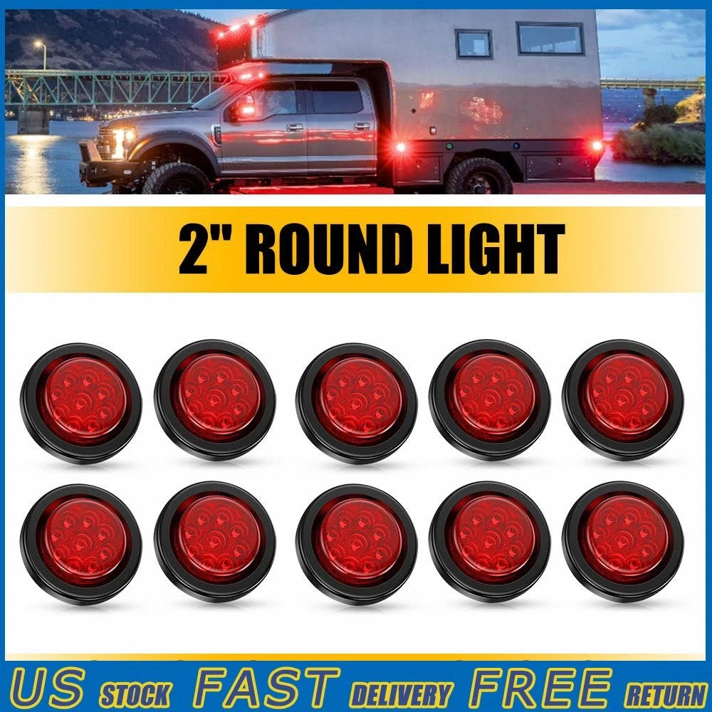 10pc 2 Inch DOT Round Red LED Trailer Side Marker Lights for Truck