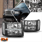 LED DRL Strip Headlight for GMC Sierra (2007–2014) Black Housing Clear Corner