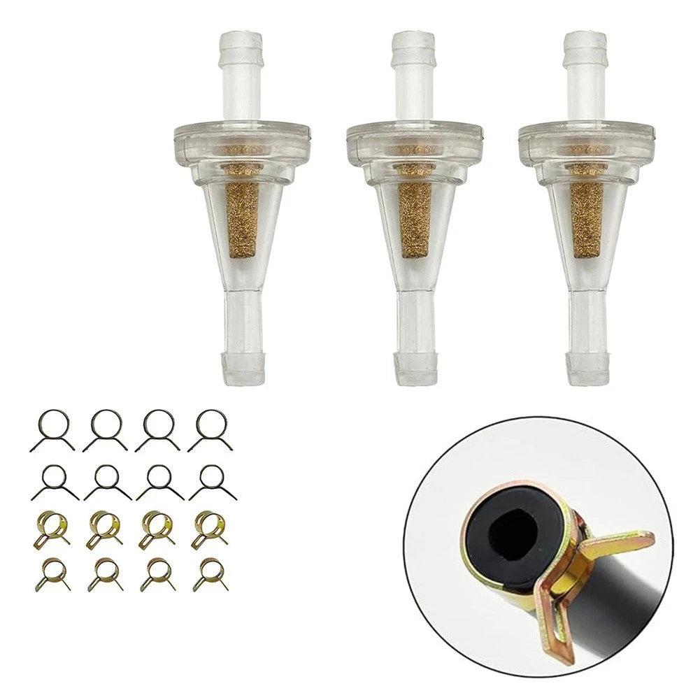 Set of 3 Inline 6mm 1/4 Inch Fuel Filters with Clamps for Motorcycle