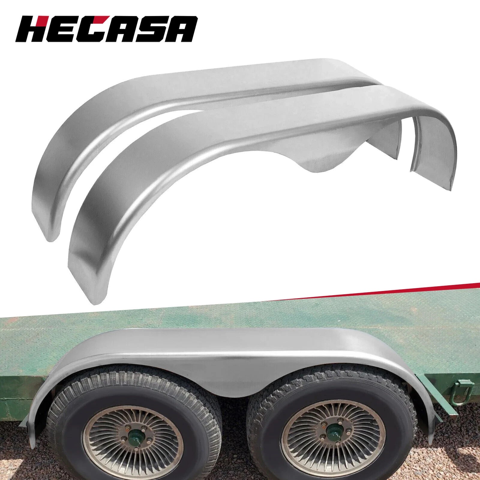Set of 2 Tandem Double Axle Steel Trailer Fenders 13" 14" 15" w/ Tear Drop