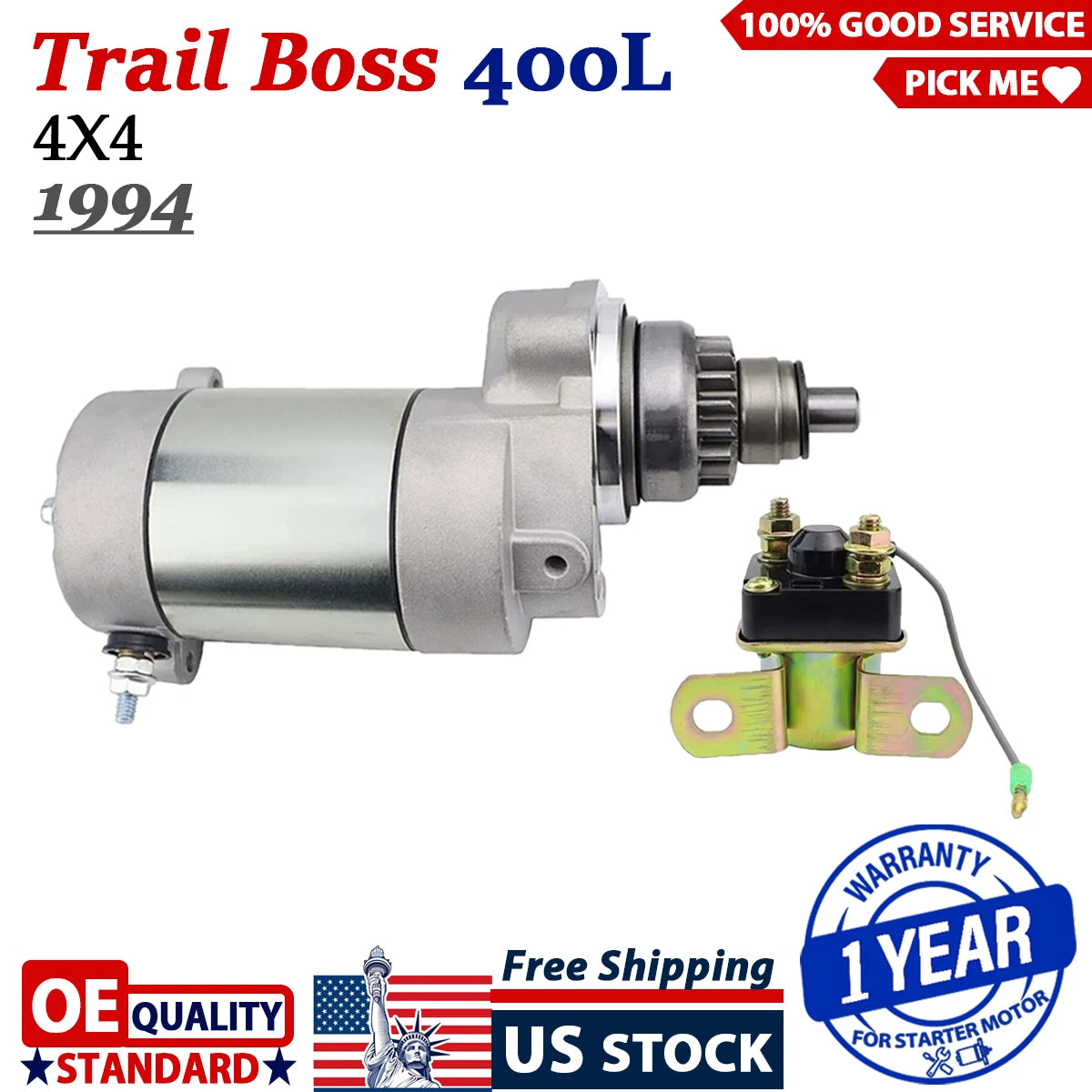 Starter Motor for Polaris Trail Boss 400L 4X4 (1994) W/Bendix & Relay