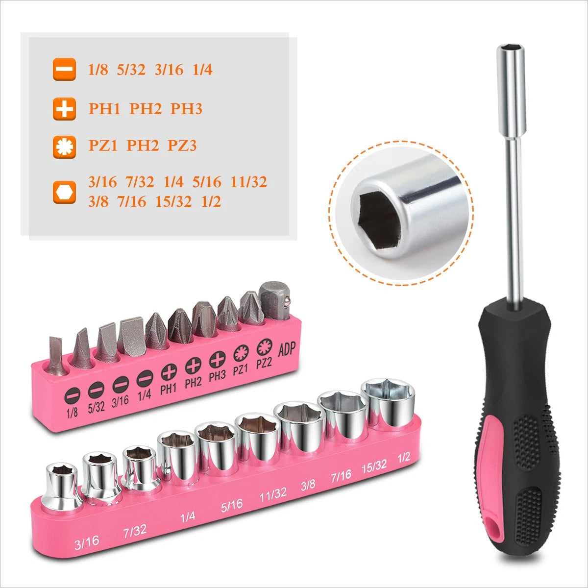46-Piece Household Toolbox Set for (Pink)