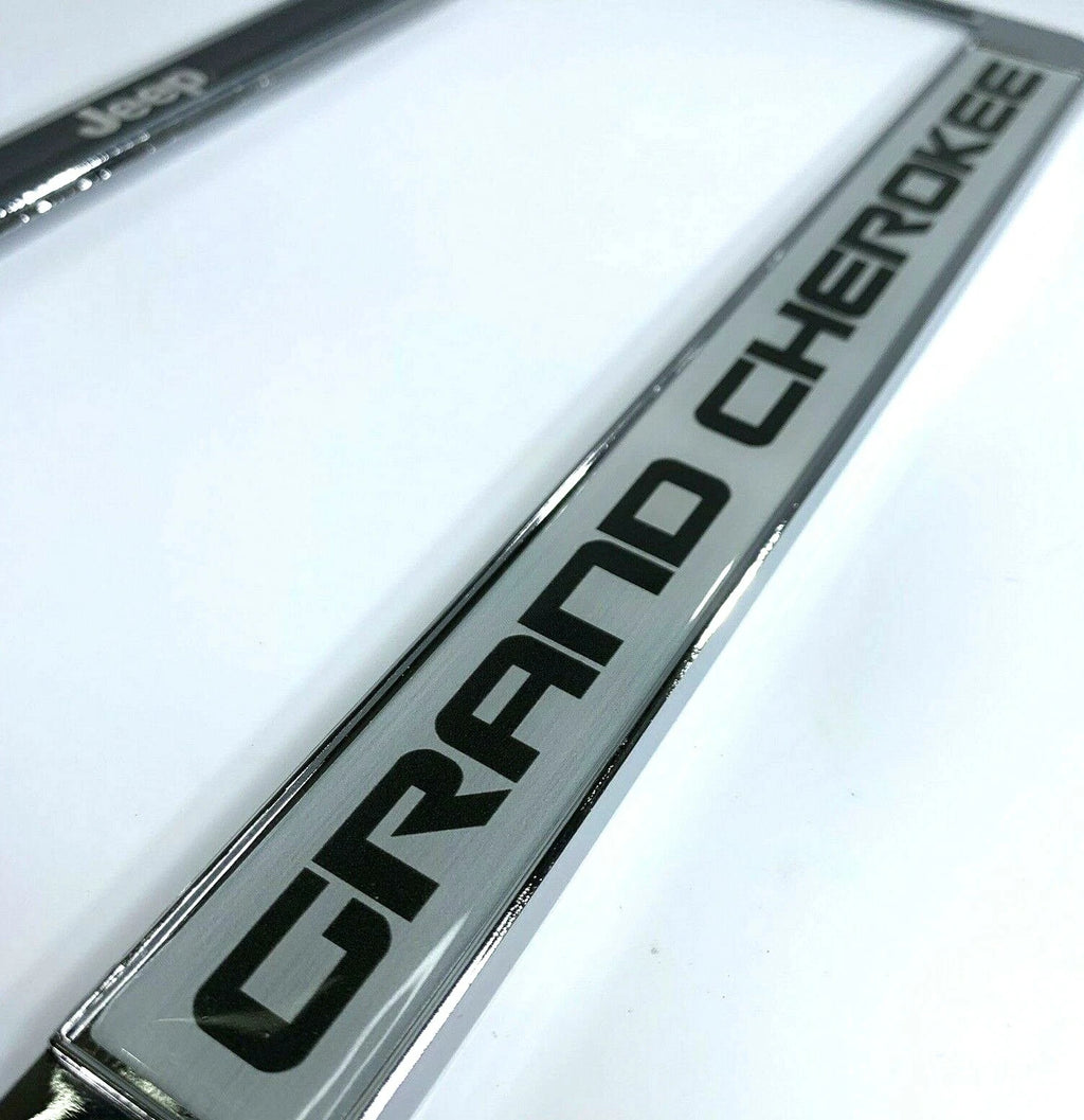 License Plate Frame Chrome Large Black Logo for Jeep Grand Cherokee (2011–2024)
