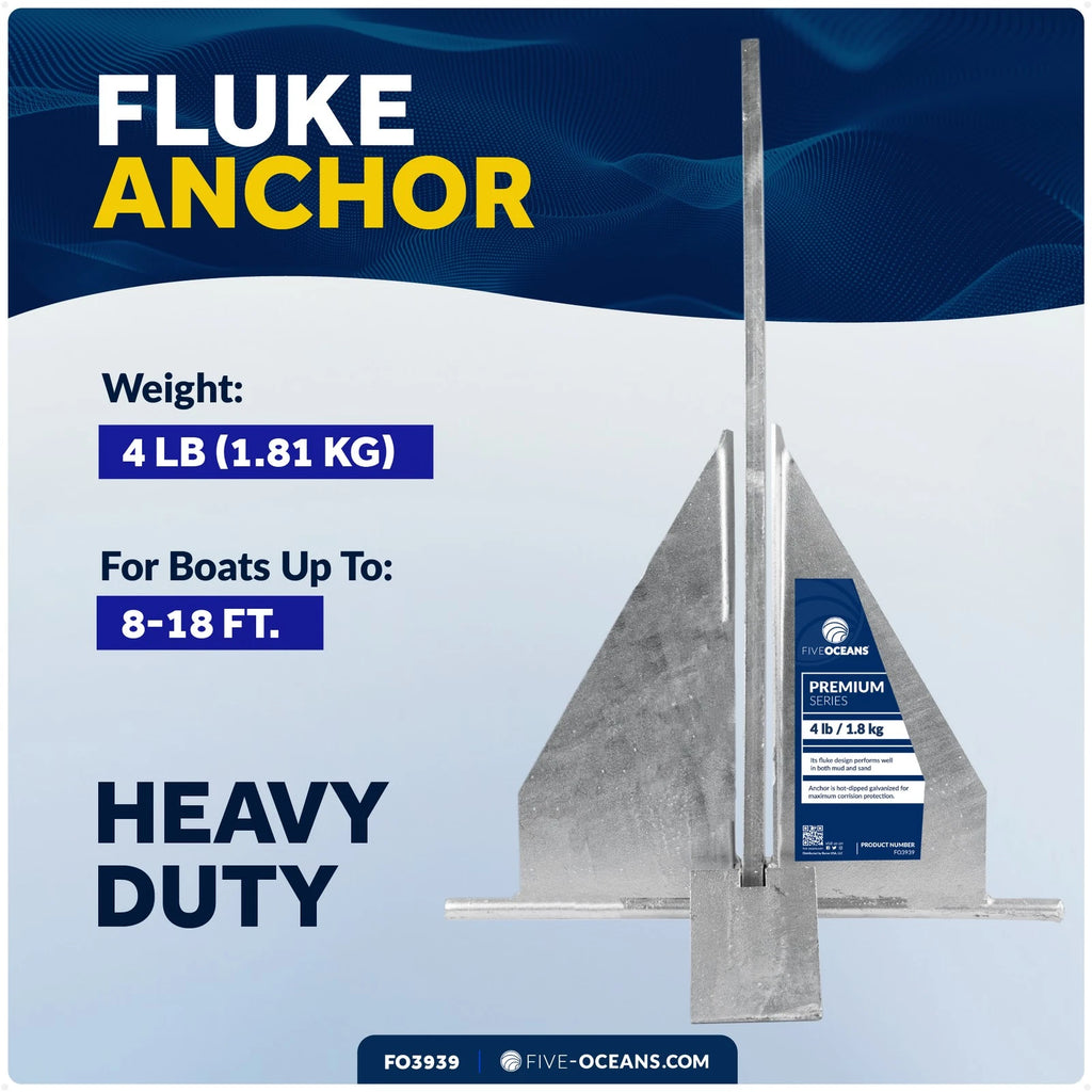 4 Lb Fluke Boat Anchor for Marine Use (Hot Dipped Galvanized Steel)