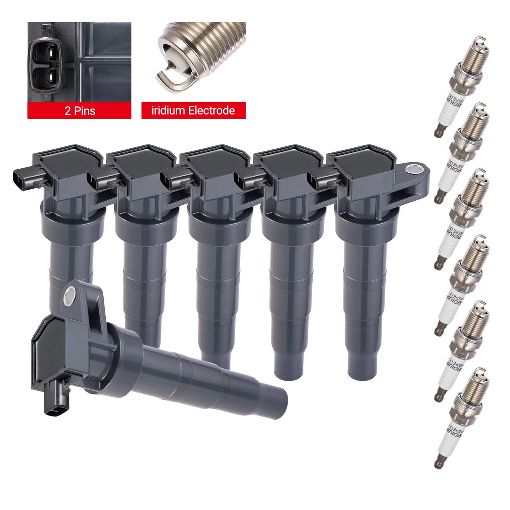 Set of 6 Ignition Coils & Spark Plugs for Hyundai Sonata (2006–2010) UF546