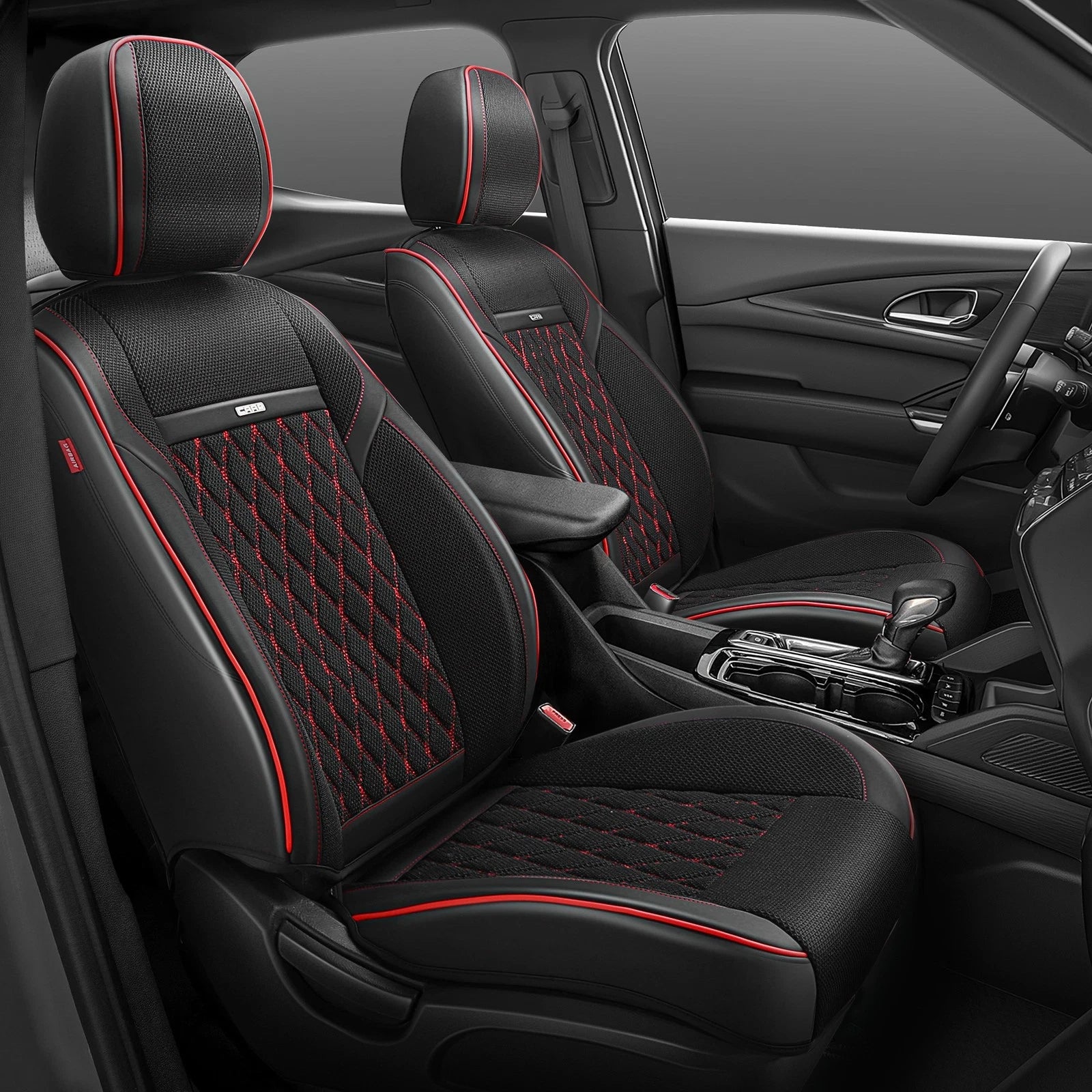 Set of 2 Diamond Stitch Mesh Fabric Front Seat Covers for Universal Fit
