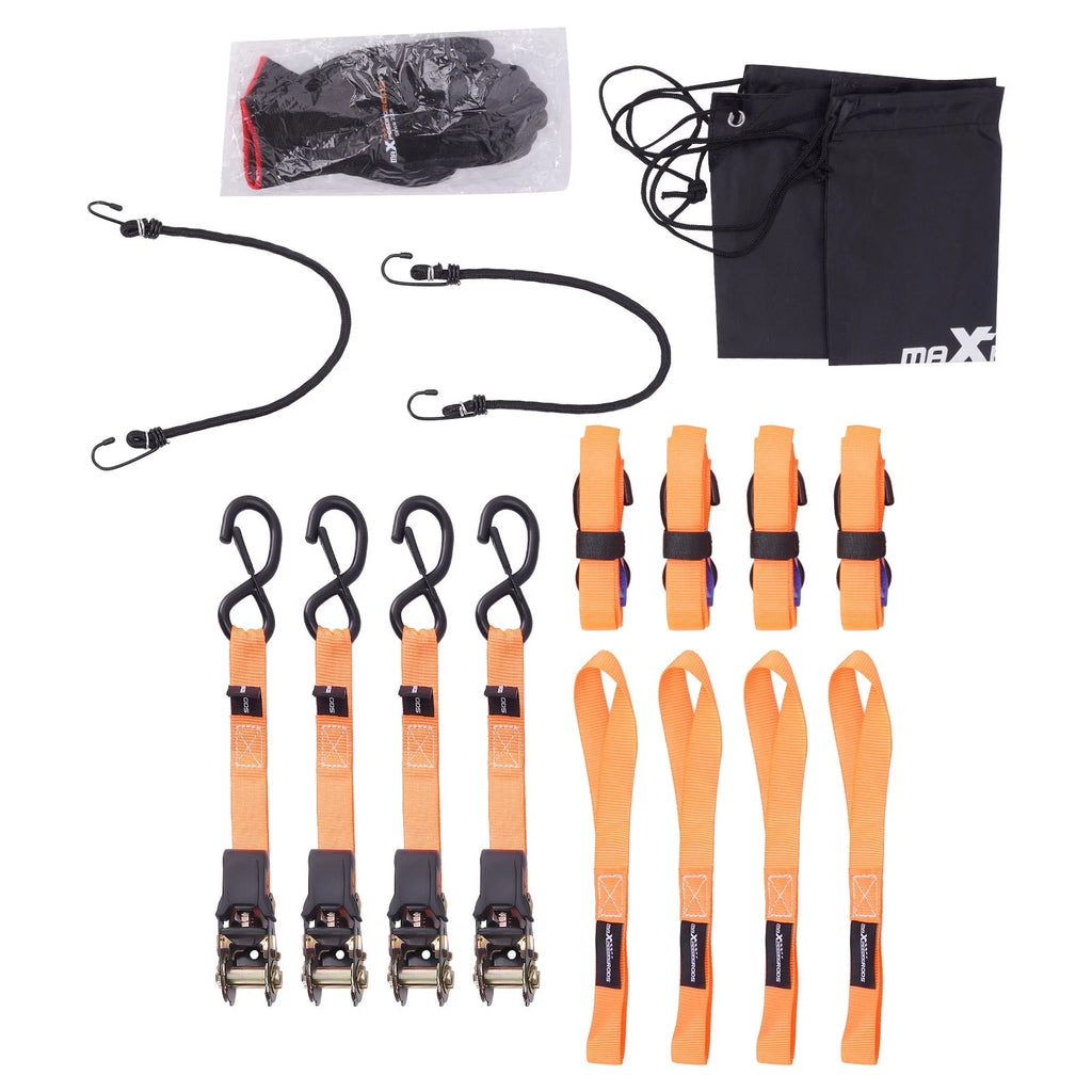 Set of 2 S-Hook 2200 lb Ratchet Straps 1 inch for ATV Transport - Orange