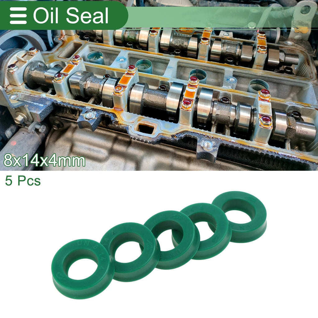 Set of 5 Oil Seal Rotary Shaft Seal 8x14x4mm High Pressure Green for Various Models