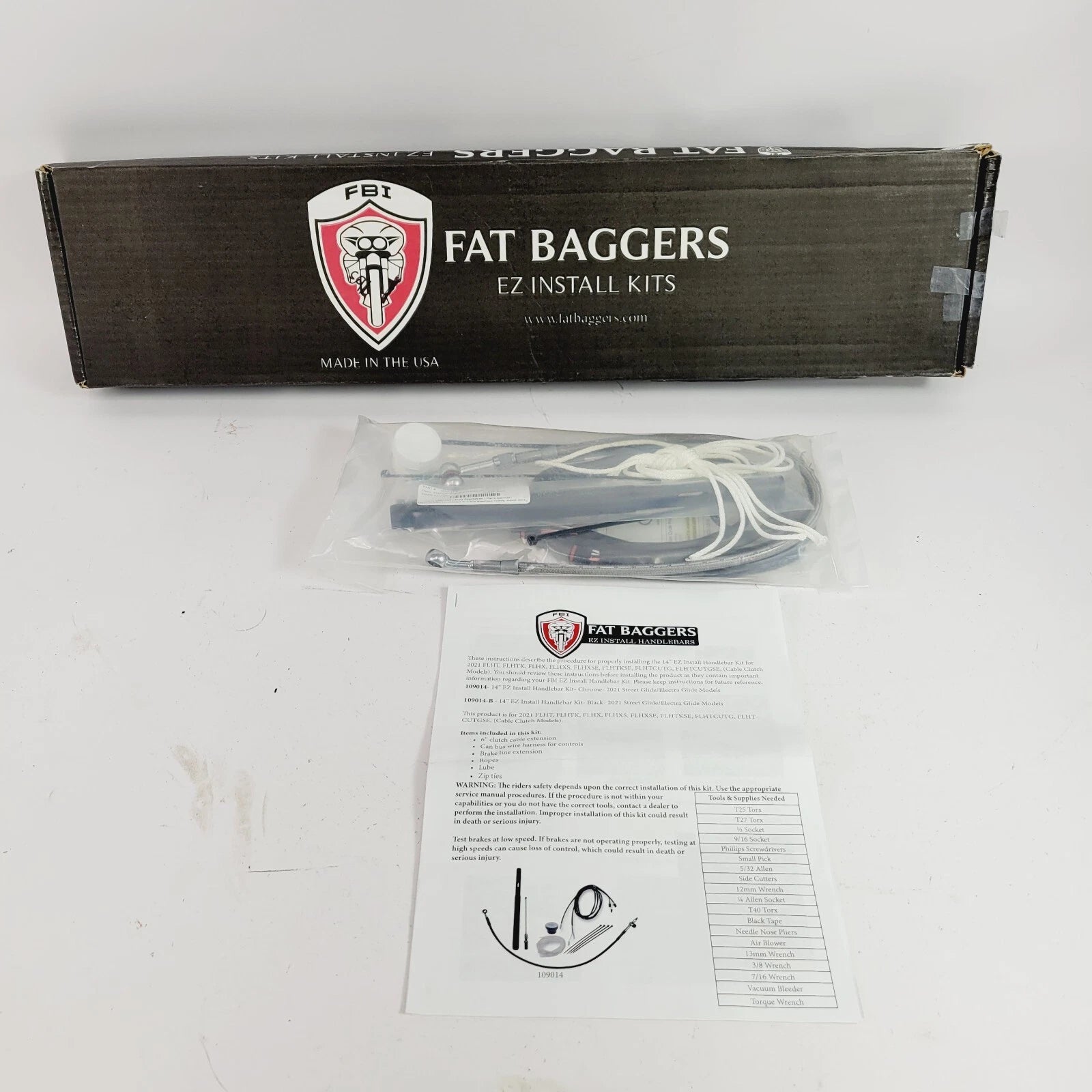 EZ Install Kit for Harley 14" Handlebars (Chrome) w/ Clutch Extension