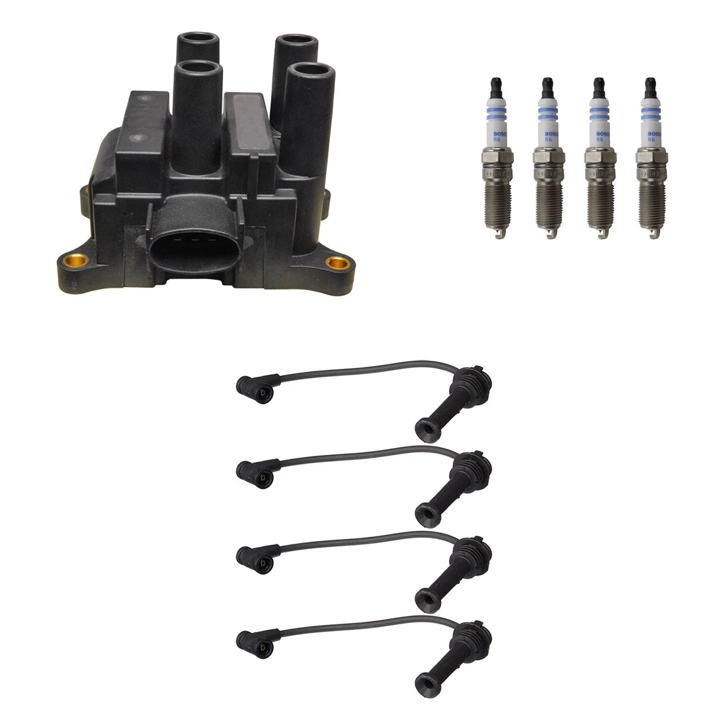 Set of 4 Denso Ignition Coil Wires & Bosch Platinum Spark Plugs for Escape Focus