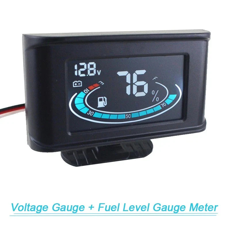 LCD Digital 2-Function Voltmeter & Fuel Level Gauge for Truck Car