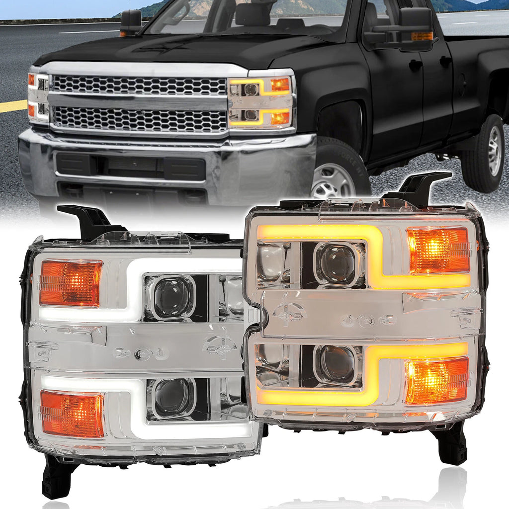 Sequential LED DRL Projector Headlights for Chevy Silverado 2500HD 3500HD (2015–2019)