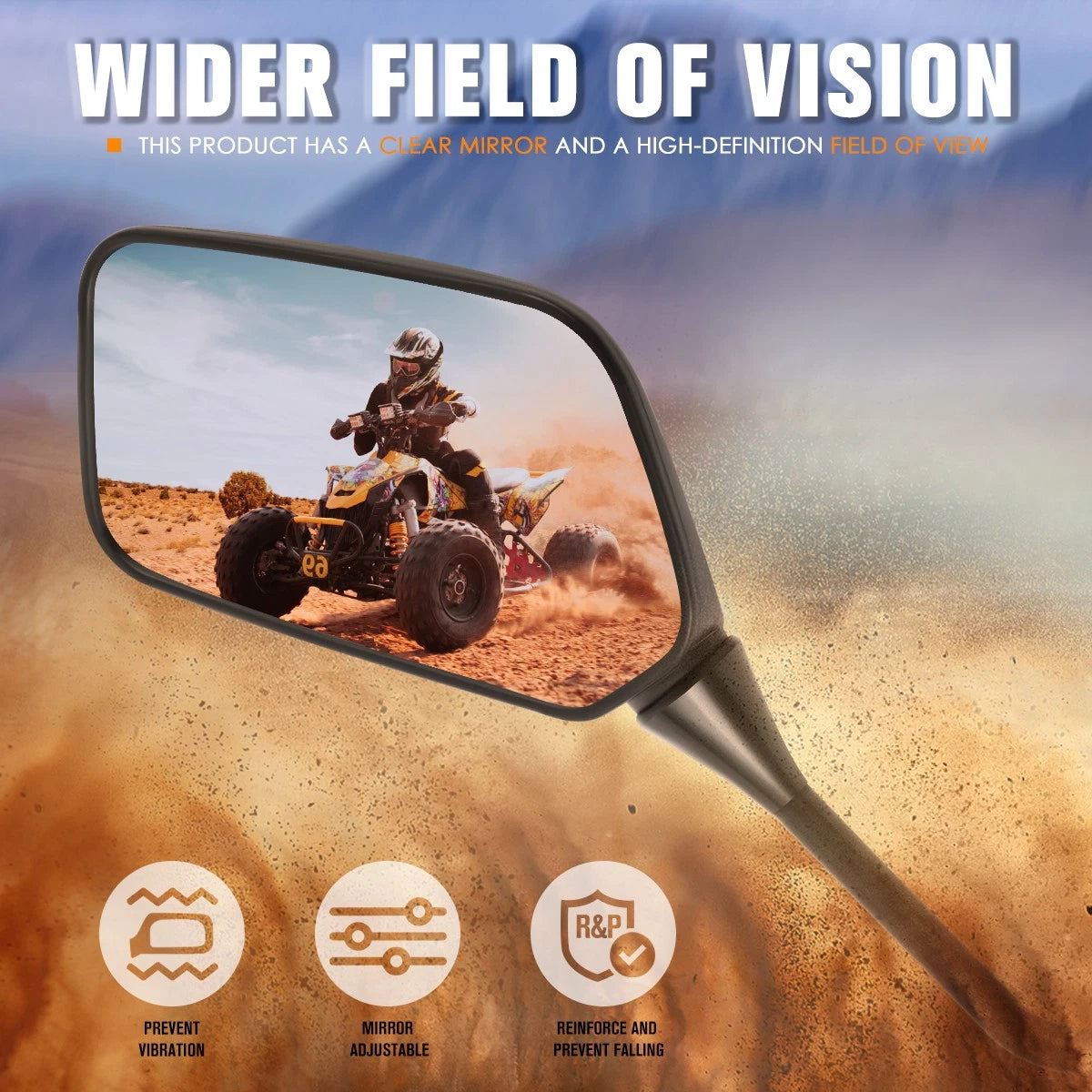 Universal Convex ATV Handlebar Mount Side View Mirrors (Set of 2)