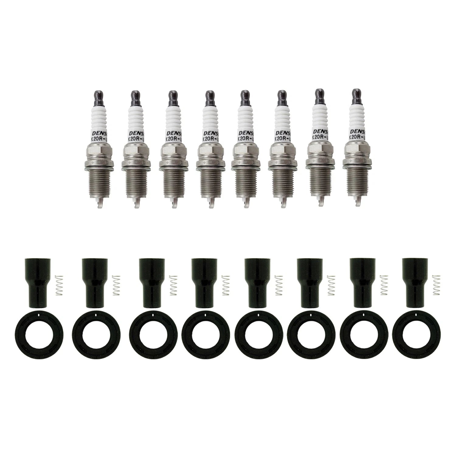 Set of 8 Denso U-Groove Spark Plugs & NGK Coil Boot Kit for 4Runner LX470 Tundra (1996–2006)