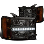 Smoked Clear Headlight Set with LED & Amber Corner for Sierra (2007–2014)
