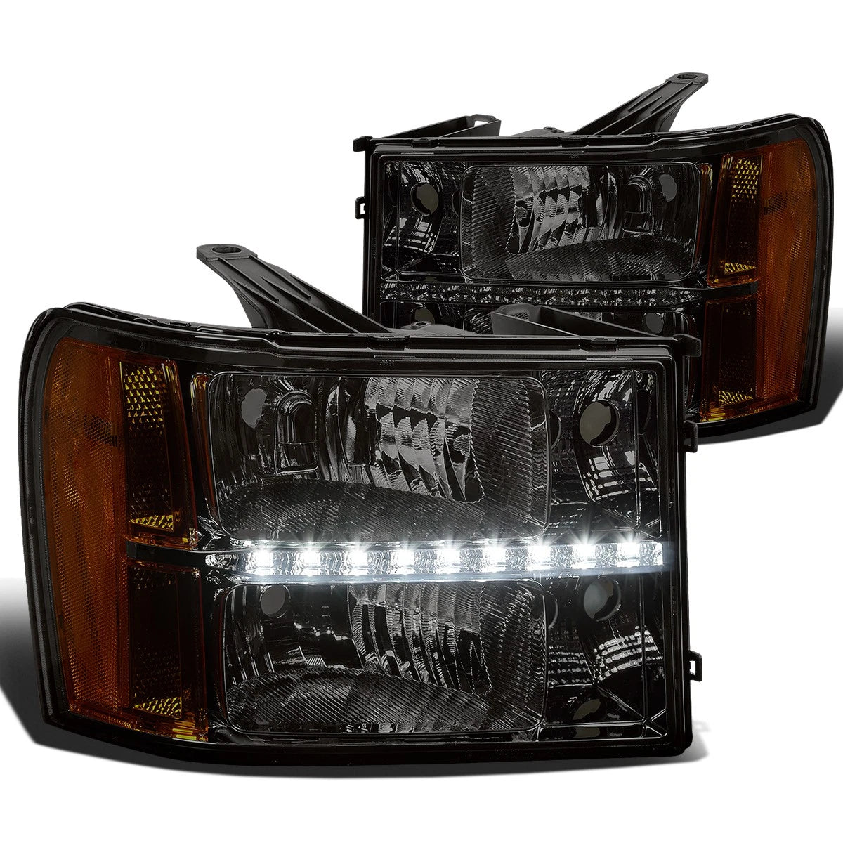 Smoked Clear Headlight Set with LED & Amber Corner for Sierra (2007–2014)