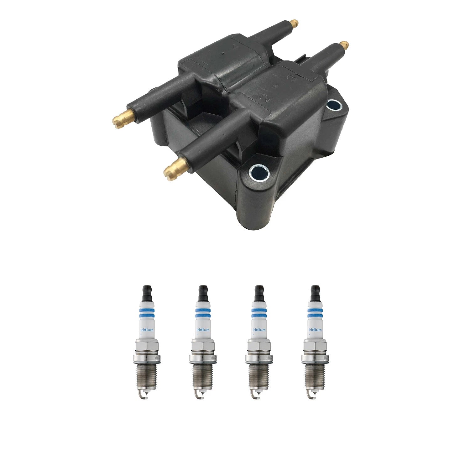 Set of 4 Hitachi Ignition Coils & Bosch Iridium Spark Plugs for Stratus Voyager (1996–2006)