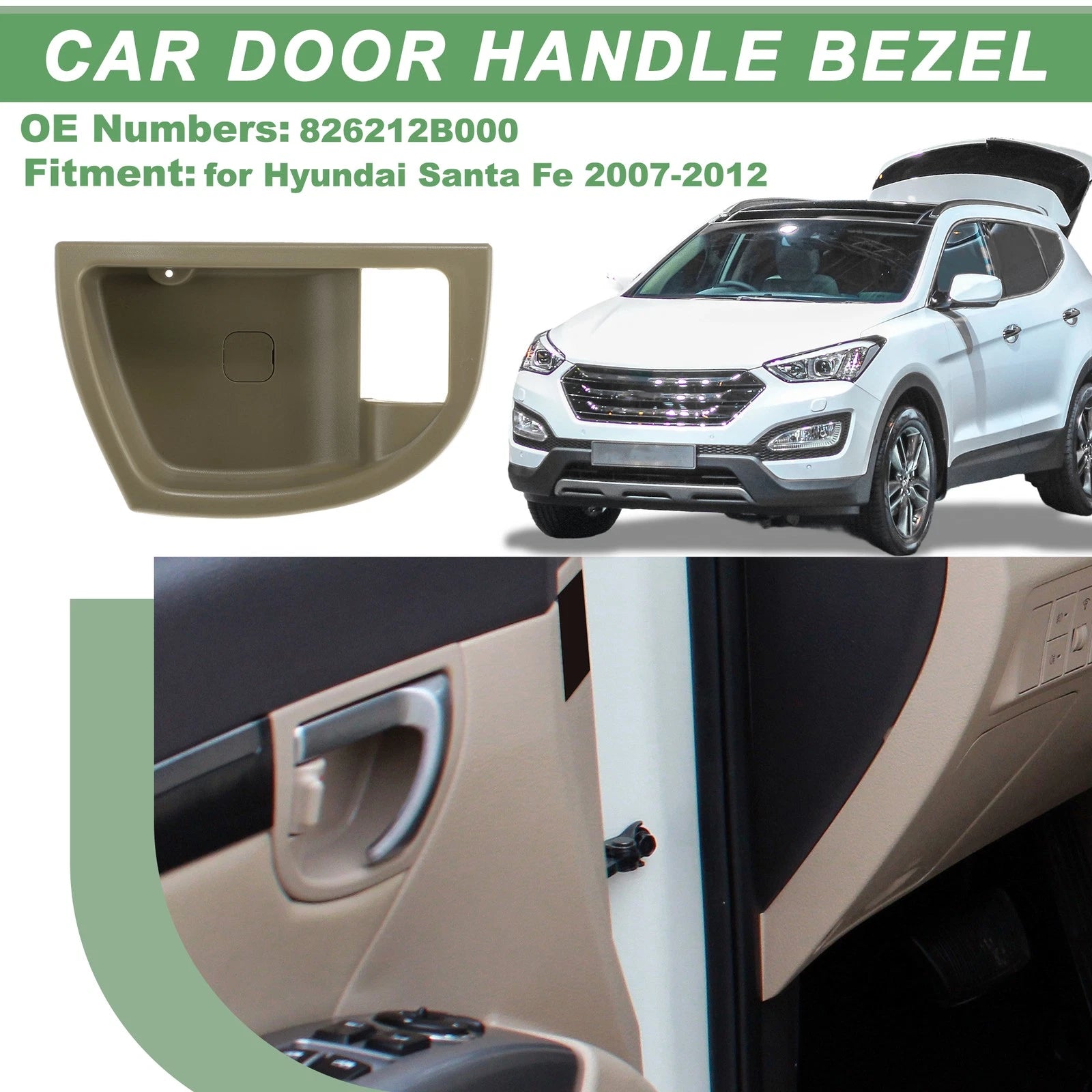 Front Right Interior Door Handle Trim Bezel for Hyundai Santa Fe (2007–2012) Beige