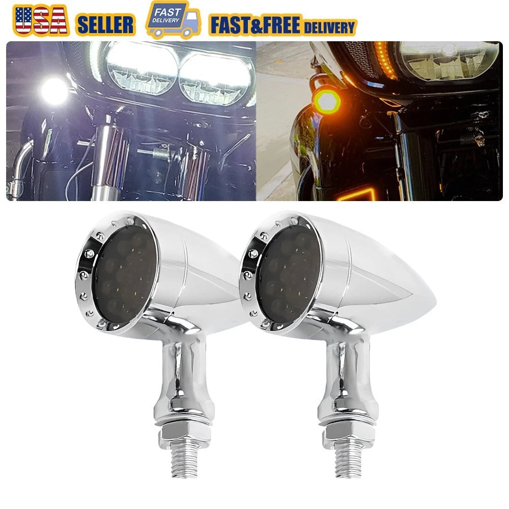 Chrome Bullet LED Front Amber Blinker Turn Signal Light for Harley EV