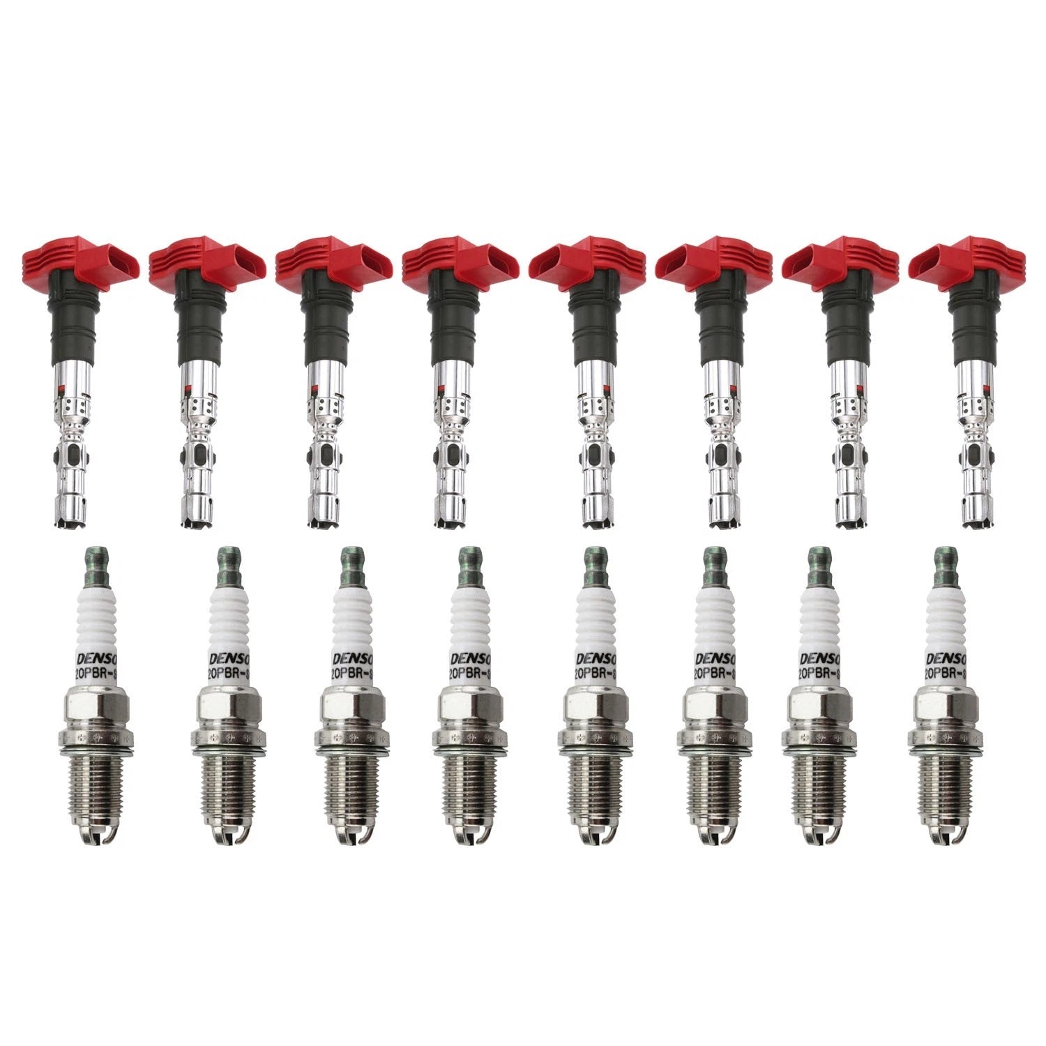 Set of 8 Ignition Coils & Denso U-Groove Spark Plugs for Touareg Cayenne (2003–2010)