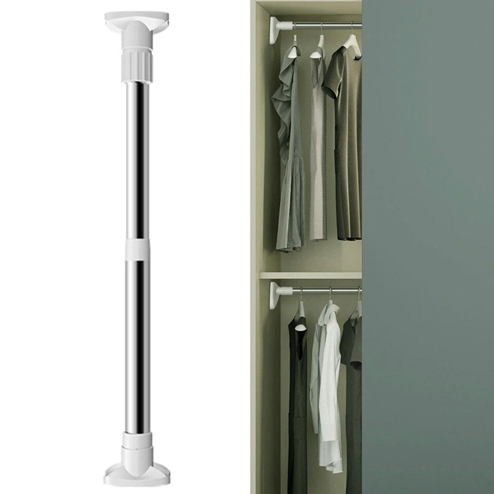 Adjustable Curtain Rod for No Drill Installation (Sleek White & Silver)