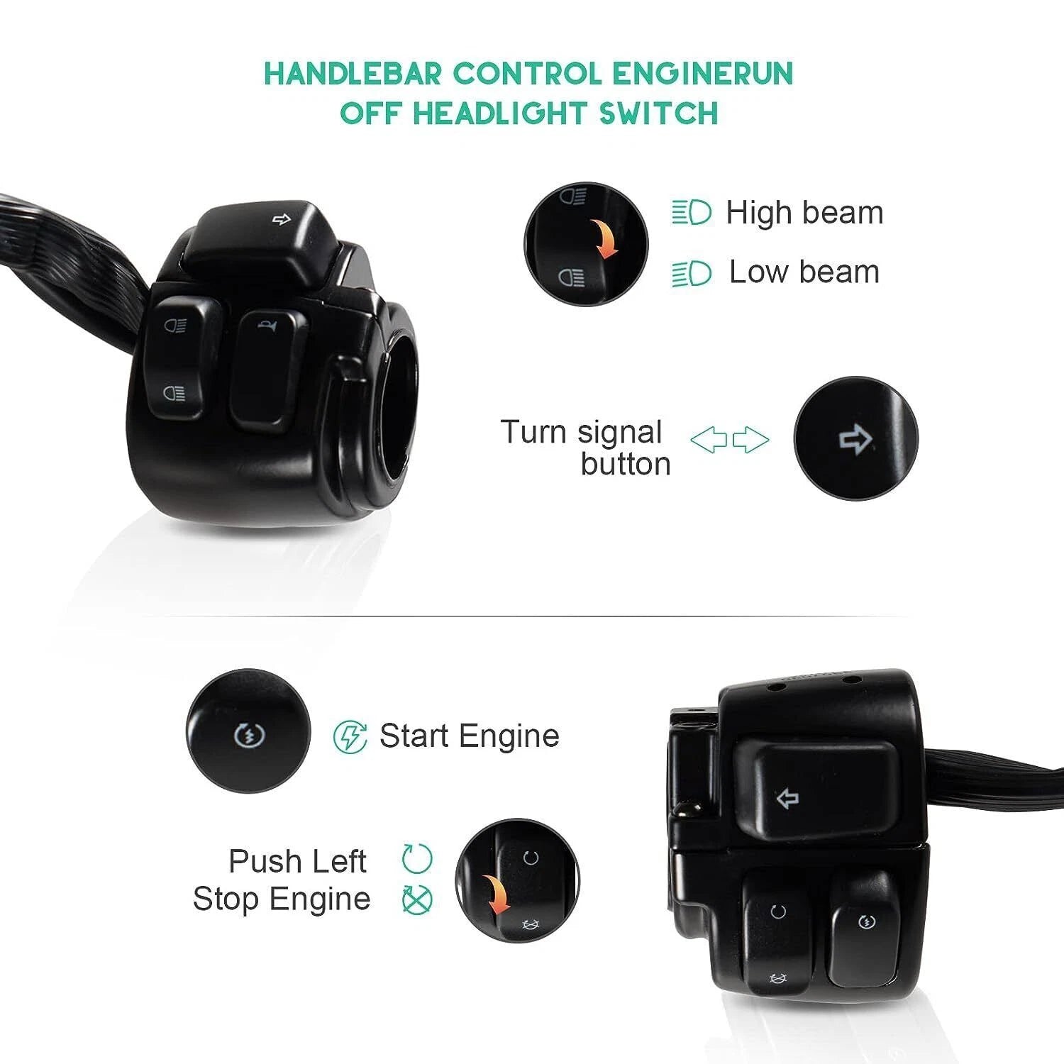 1" Handlebar Control Switches w/ Wiring Harness Kit for Harley