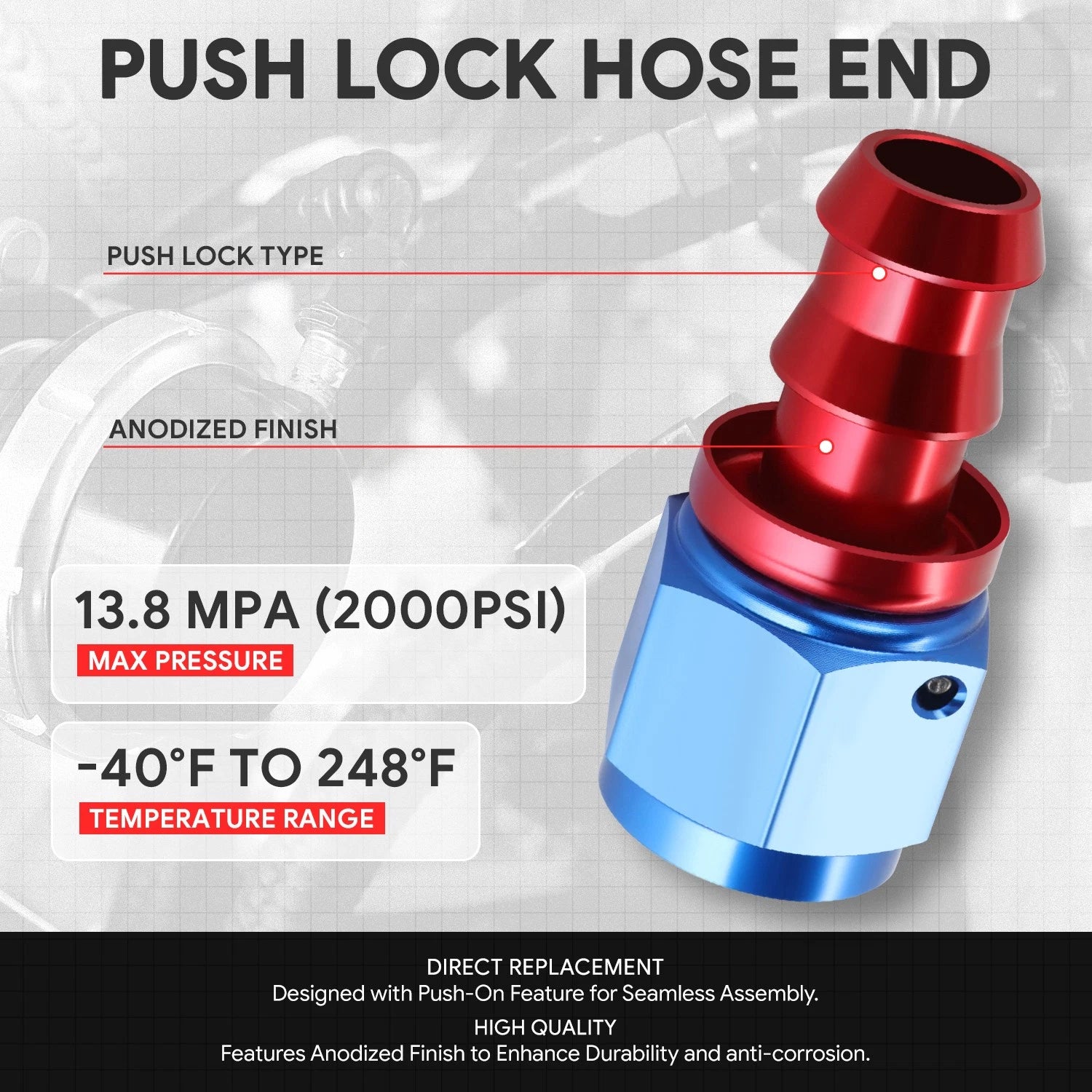 AN8 Straight Swivel Oil/Fuel Line Hose End Push-On Male Fitting
