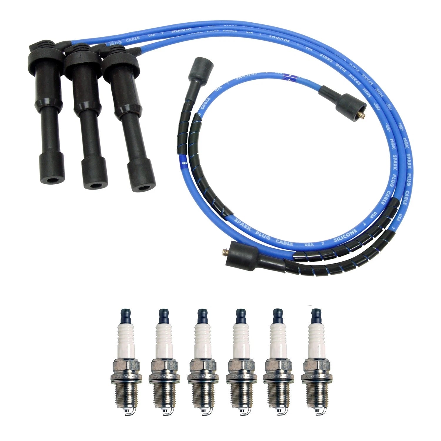 NGK 7mm Wire Set & Denso Spark Plug Kit for Amanti XG350 Santa Fe (2000–2006)