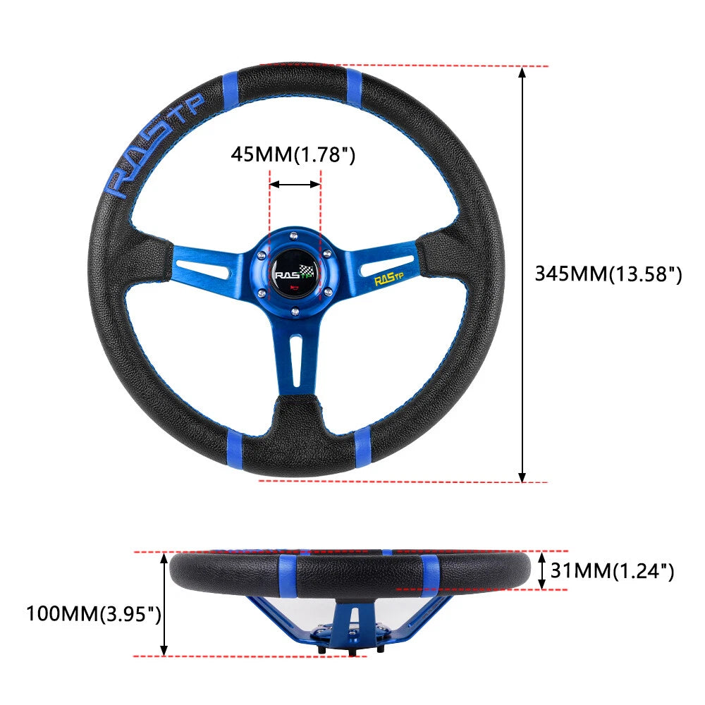 14" Deep Dish Drifting Steering Wheel & Blue Quick Release Adapter for Racing Car