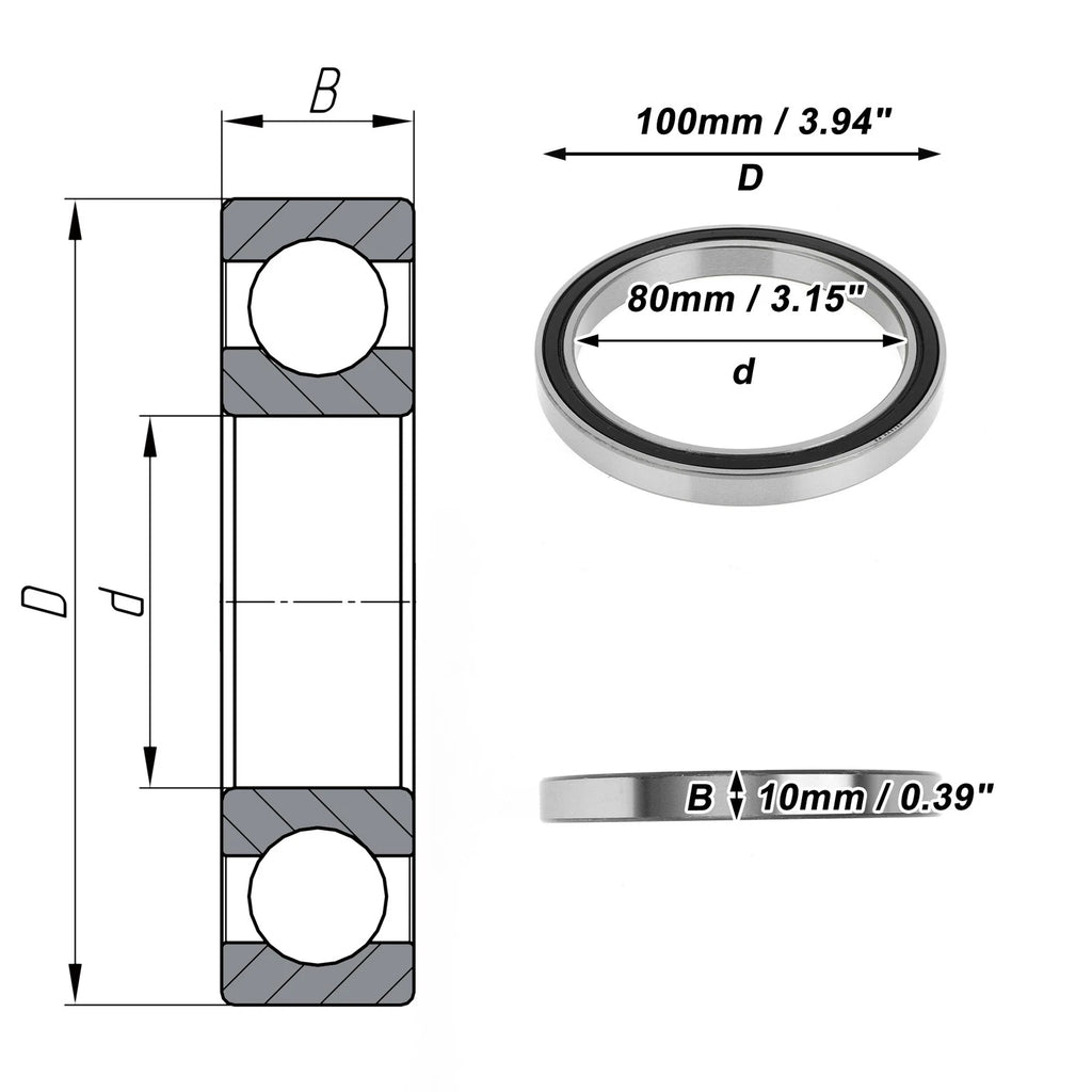 Deep Groove Ball Bearing P5 for Scooter Skateboard Wheel (80x100x10mm)