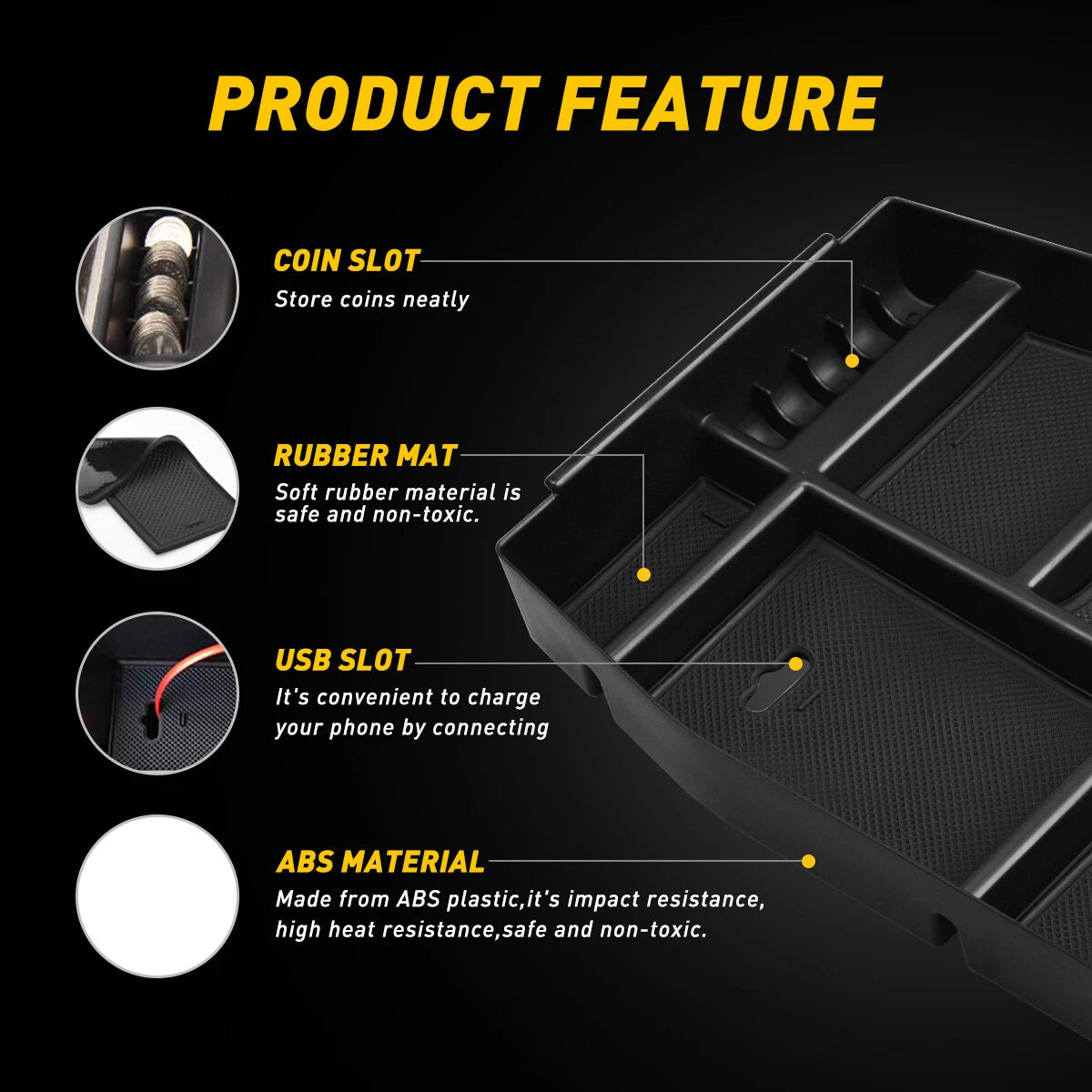 Armrest Storage Box for Ford F150 (2015–2018) Black