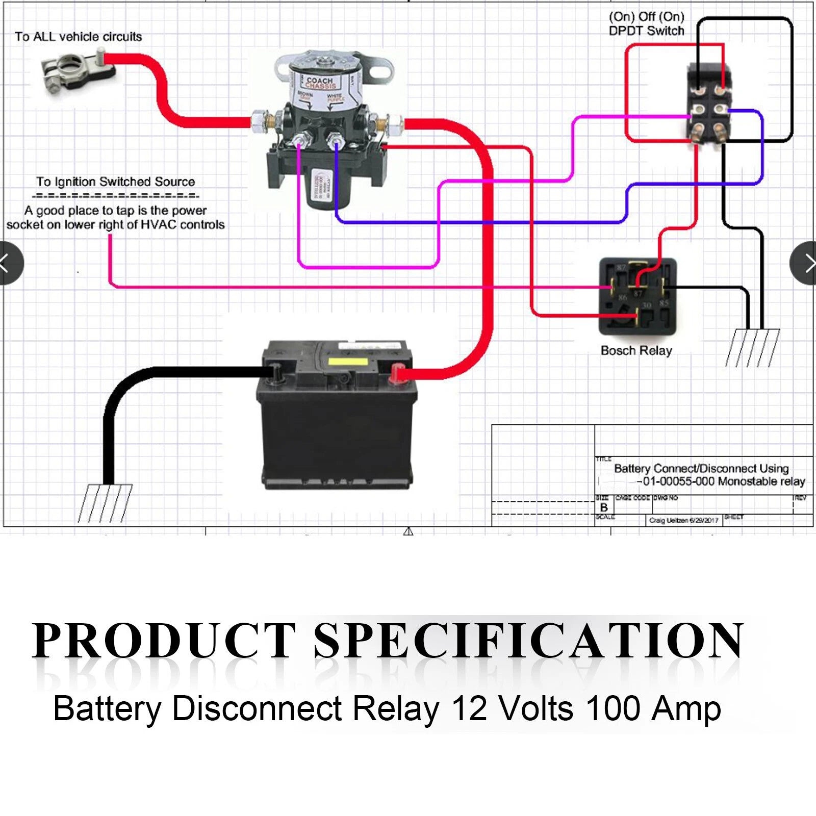 Battery Disconnect Relay 12V 100A for (01-00055-000)