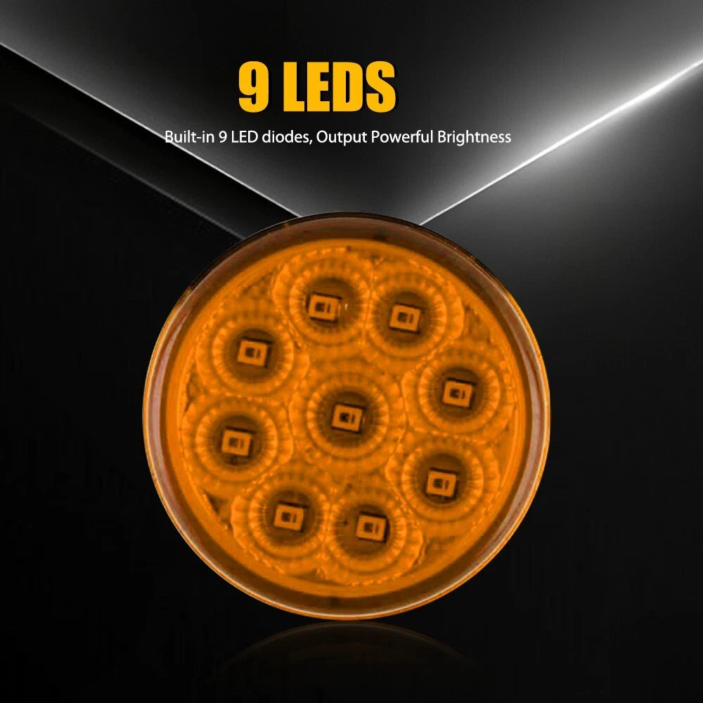 5pcs 2 Inch 9 LED Amber Round Tail Clearance Side Marker Light for Trucks