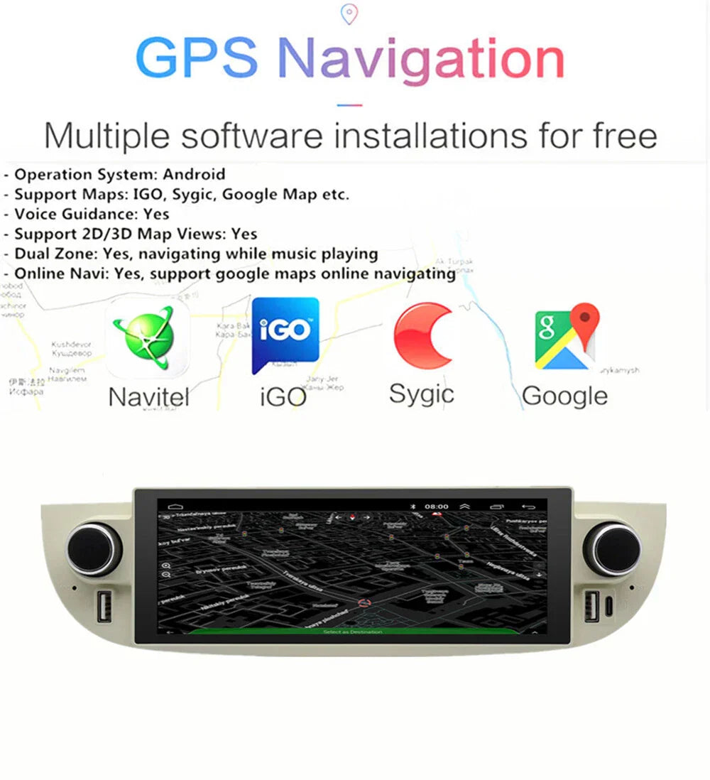 6.86'' Carplay Android Stereo GPS Navigation for Fiat 500 (2007-2018)