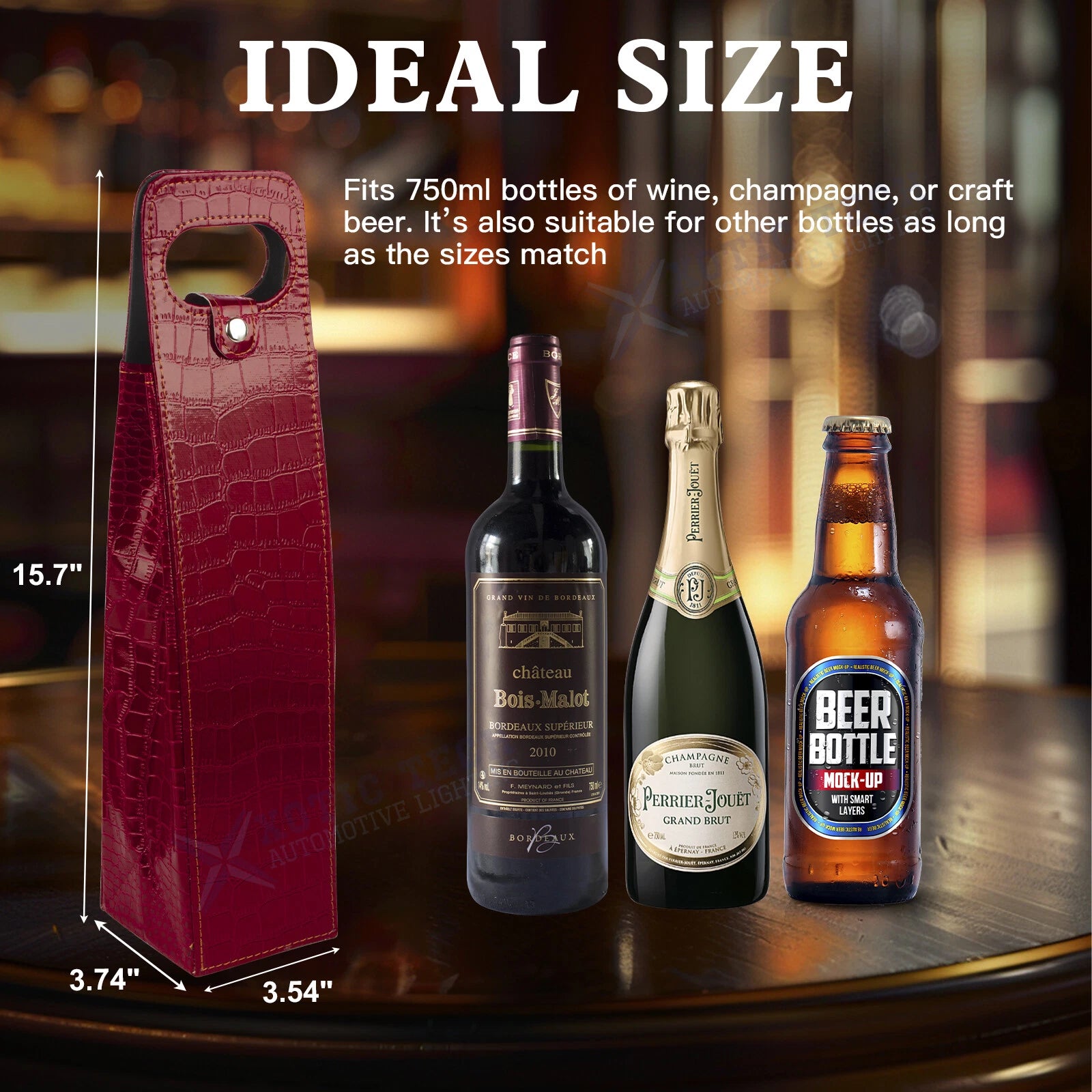 Red Crocodile Grain Leather Wine Carrier Tote Bag for Party