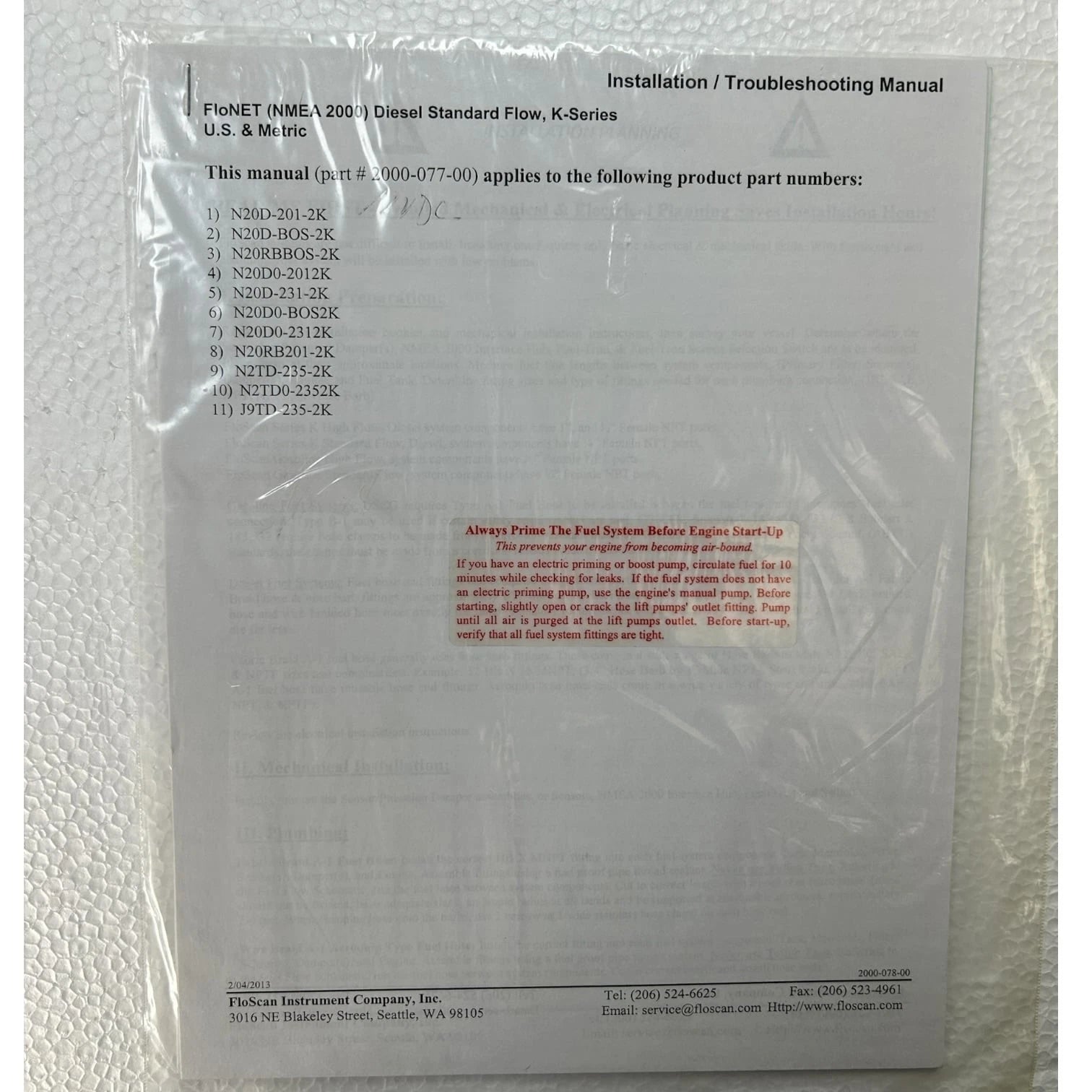 Floscan N20D-231-2K Diesel Fuel Flow Monitoring System for Series K (OEM)