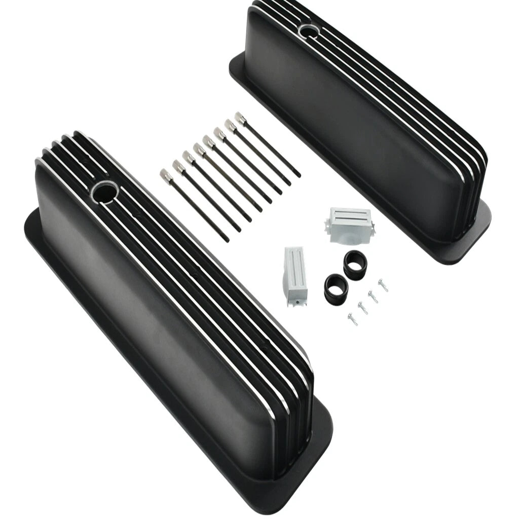 Aluminum Tall Finned Black Valve Covers for SBC 5.0L 5.7L (1987–1997)