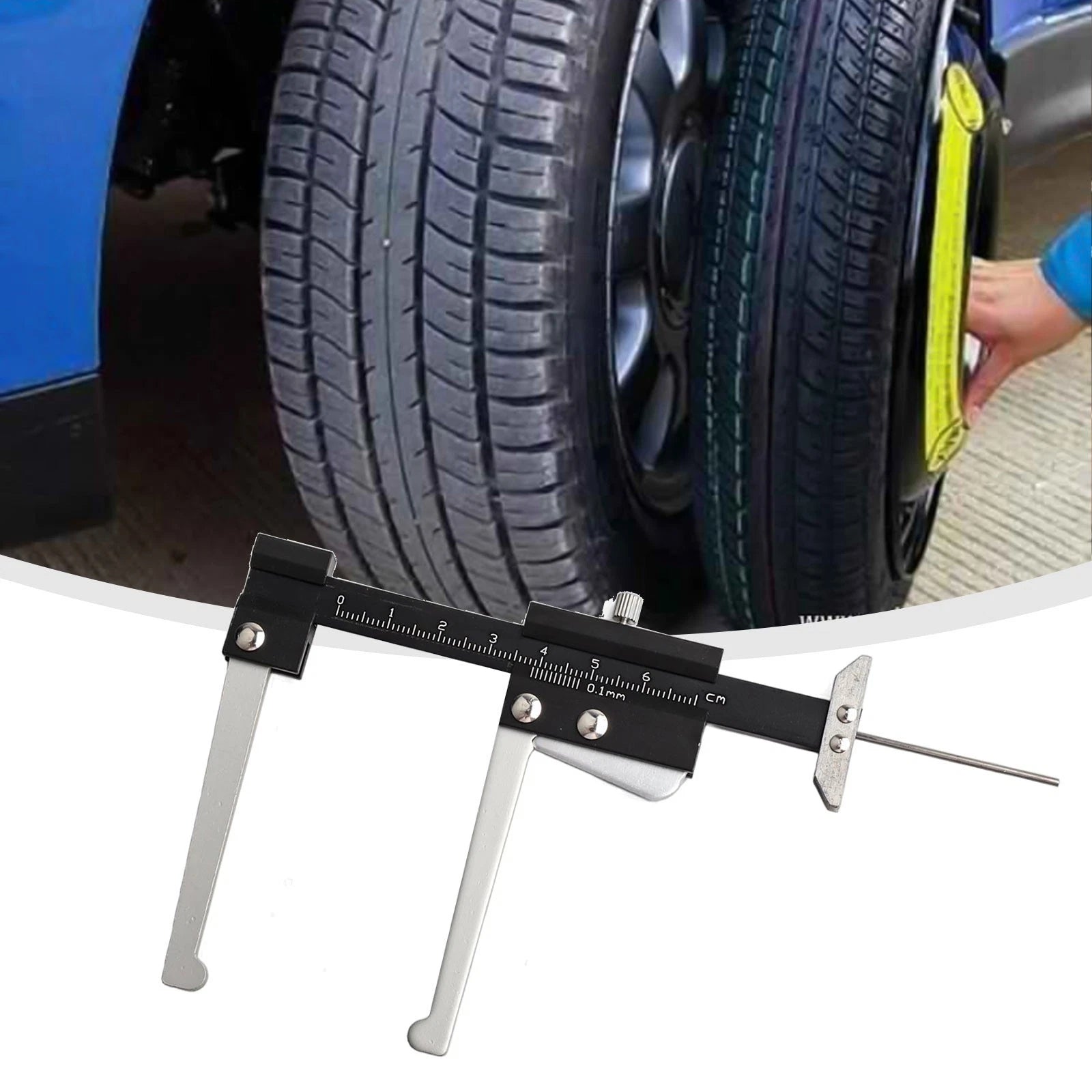 Tire Measuring Tool 60mm Black/Silver Clear Scale for Universal Use