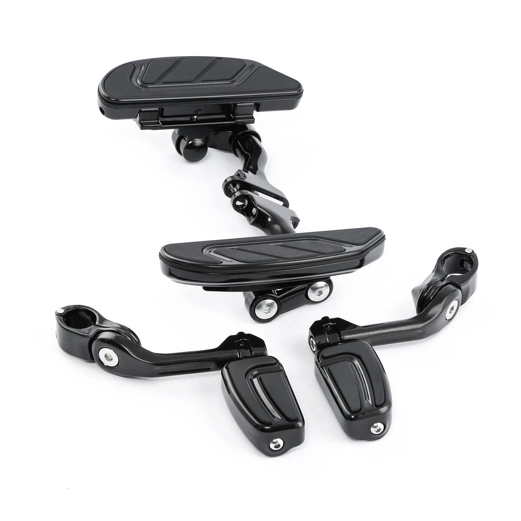 Black Passenger Footboard Footrest Long Footpegs Mount for Harley Touring (1993–2024)
