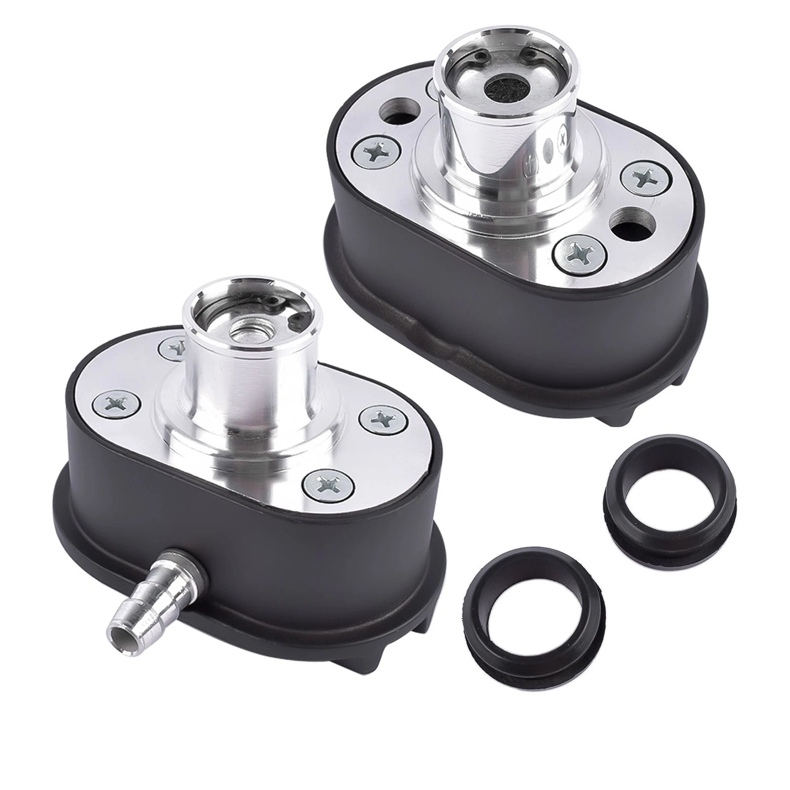 Finned Oval Black Aluminum Valve Cover Breather & PCV Valve Combo Kit for