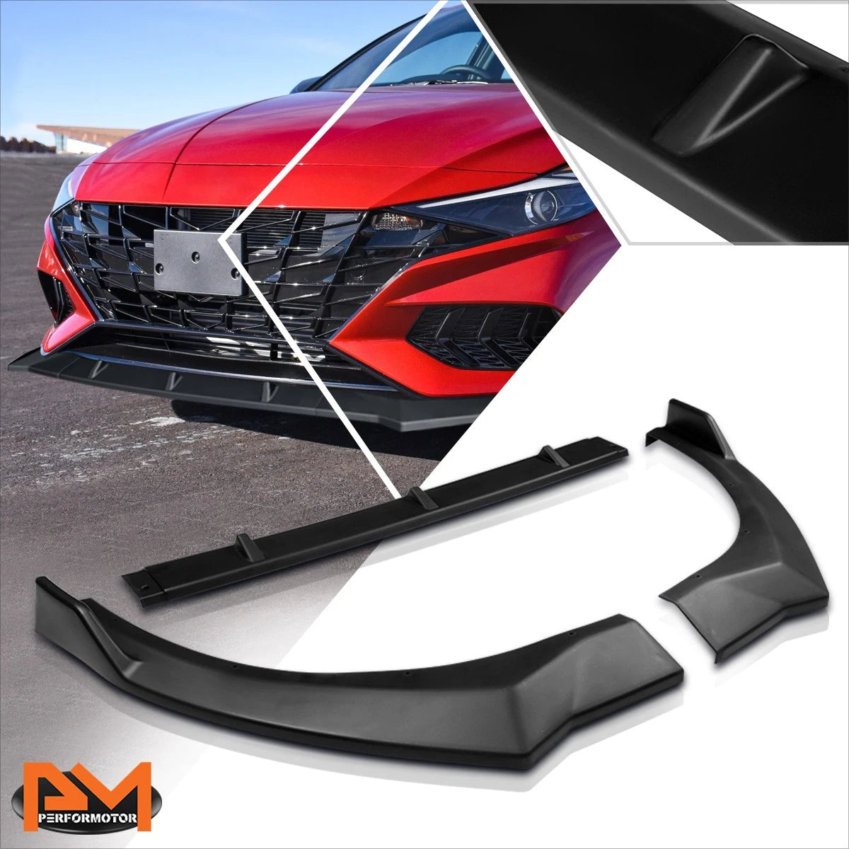 Matte Black Front Bumper Body Kit Lower Splitter Spoiler Lip for Elantra (2021–2022)