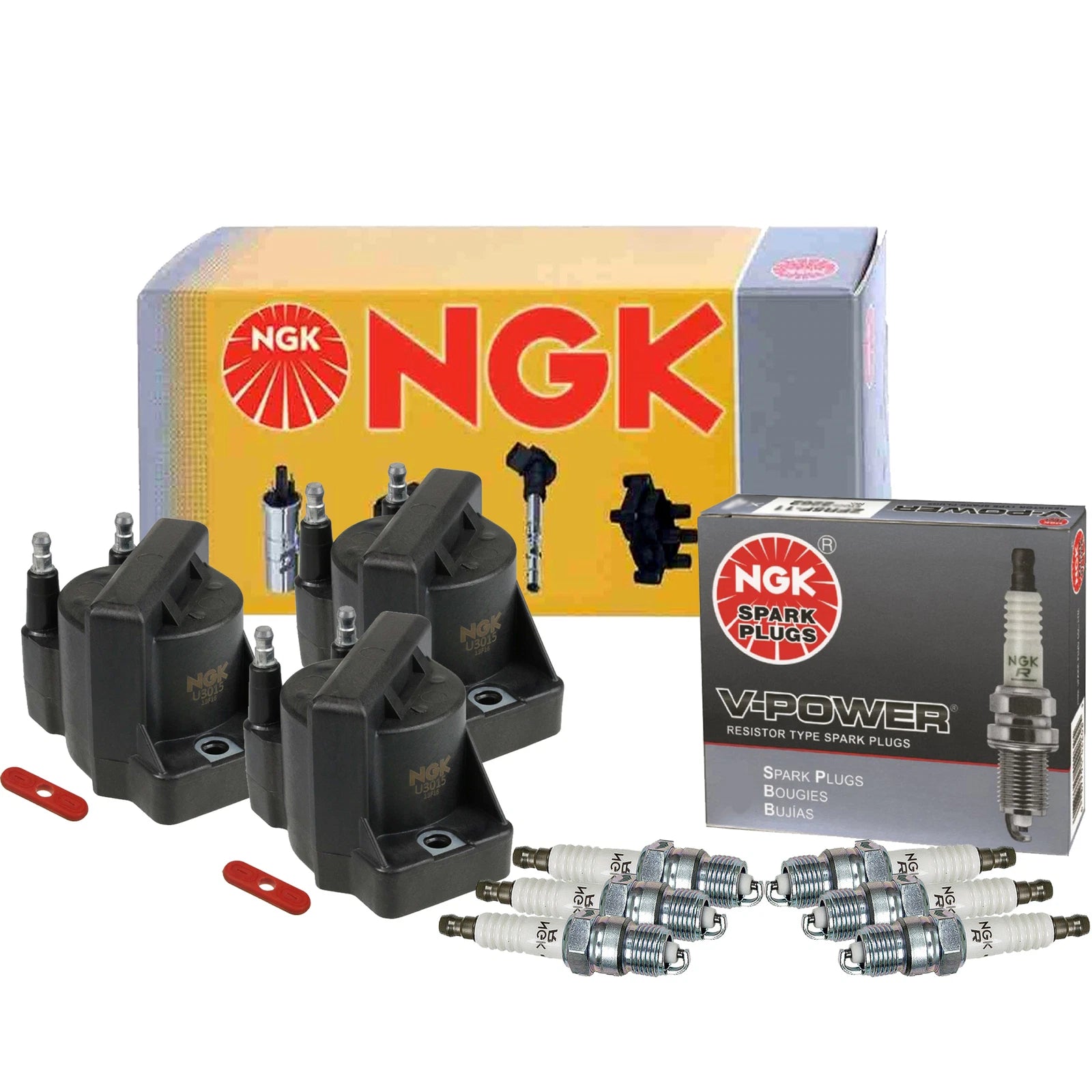 NGK DIS 3 Ignition Coil & 6 V-Power Spark Plugs Kit for Chevy Pontiac (1996–2005)