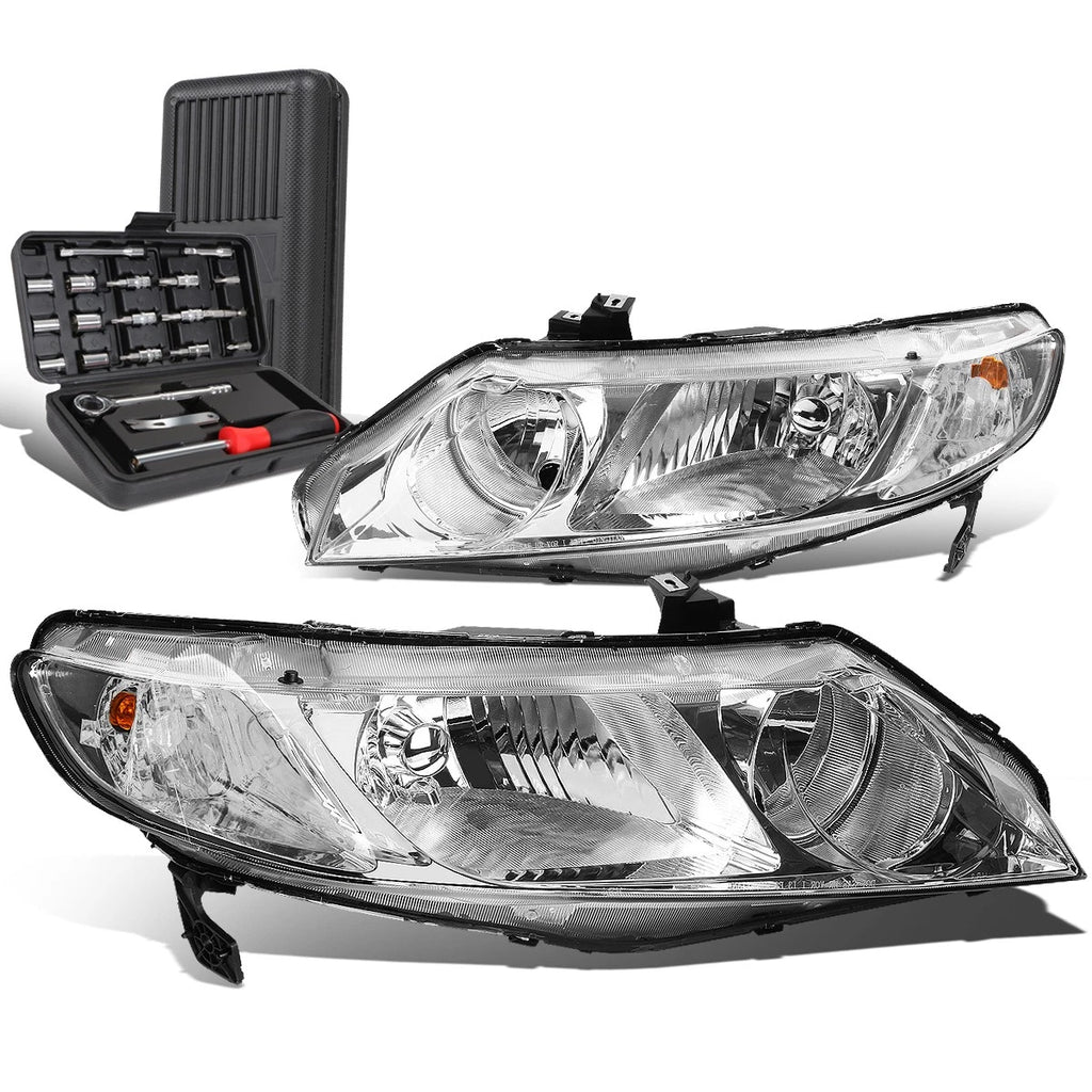 Pair of Chrome/Clear Signal Headlight Lamps for Honda Civic Sedan (2006–2011)
