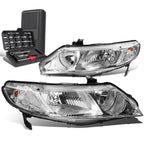 Pair of Chrome/Clear Signal Headlight Lamps for Honda Civic Sedan (2006–2011)