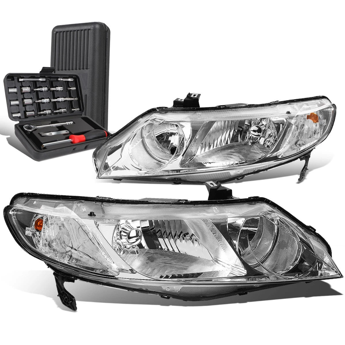 Pair of Chrome/Clear Signal Headlight Lamps for Honda Civic Sedan (2006–2011)