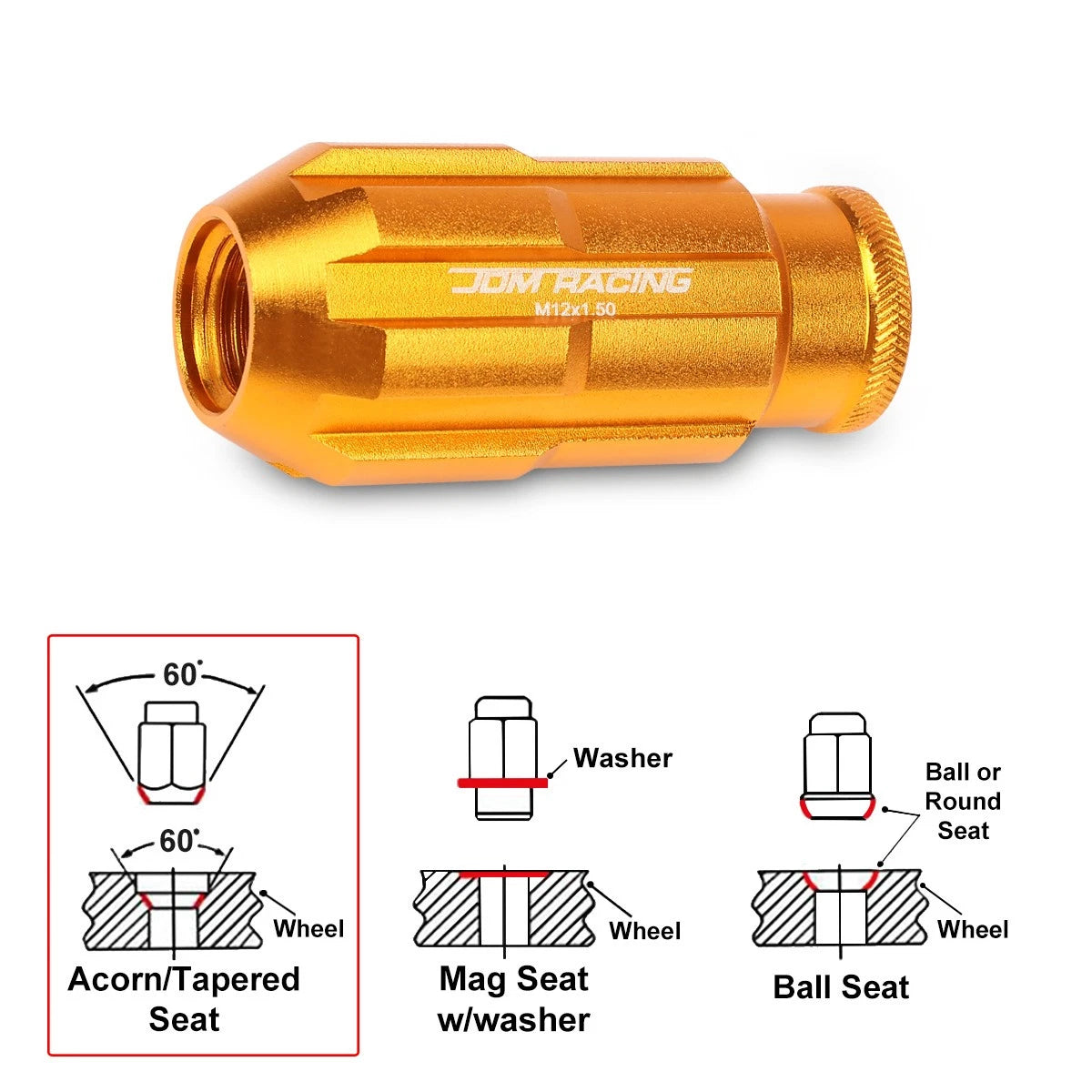 Set of 20 JDM M12X1.5 Open-End Aluminum Wheel Lug Nuts + Key 24mm OD 50mm Tall