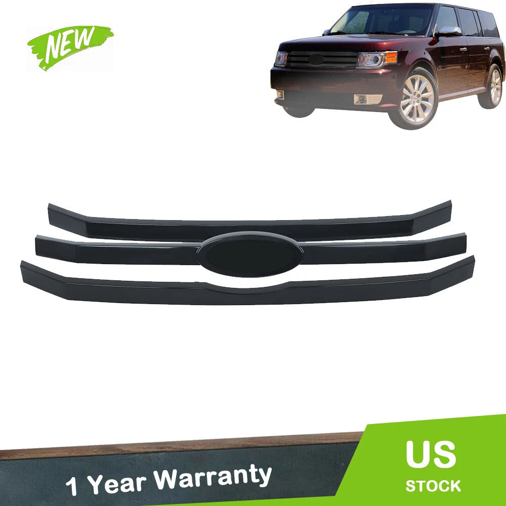Set of 3 Front Upper Grille Bar Inserts for Ford Flex (2009–2012) Black