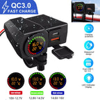 Dual USB Fast Charger Adapter QC 3.0 Type-C for Motorcycle (LED, Waterproof)