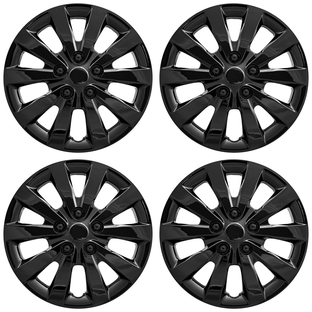 16' 10 Spoke Spring Steel Clip Gloss Black Wheel Cover Hubcaps